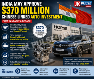 🇮🇳 India Set to Approve $370 Million Chinese-Linked Auto Investment in Major Policy Shift